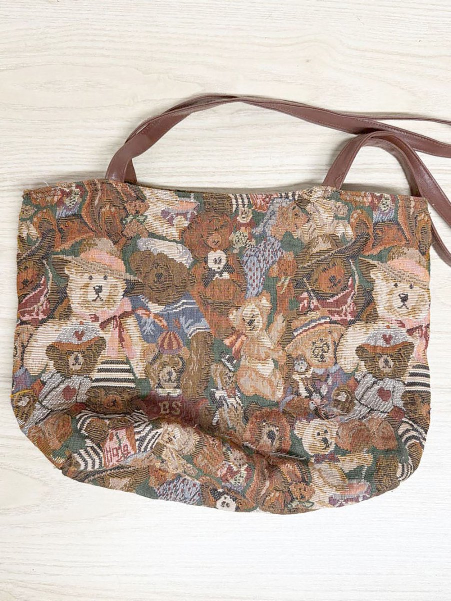 vintage teddy bears woven shoulder tote bag - good market thrift store