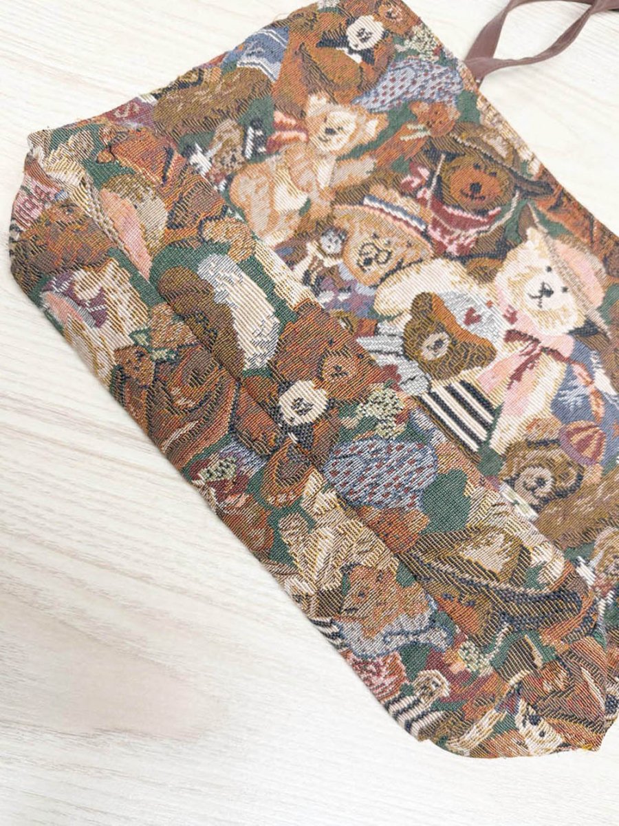 vintage teddy bears woven shoulder tote bag - good market thrift store