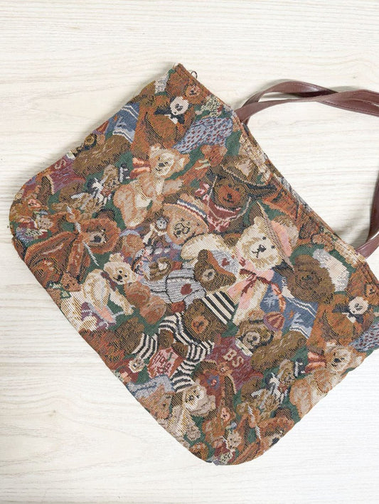 vintage teddy bears woven shoulder tote bag - good market thrift store