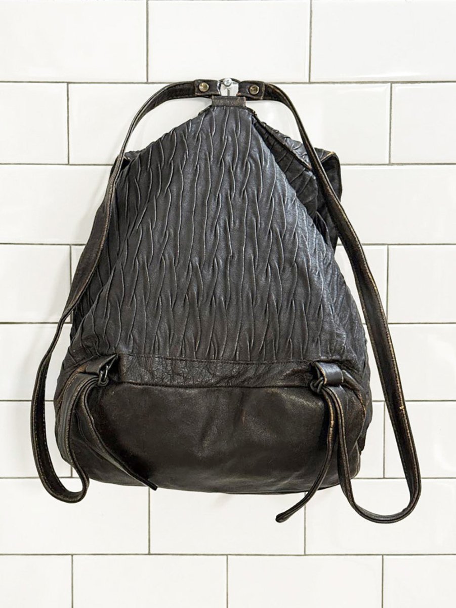 vintage textured drawstring leather backpack - good market thrift store