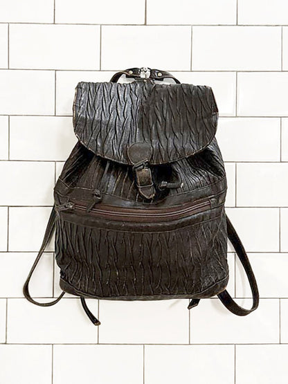 vintage textured drawstring leather backpack - good market thrift store