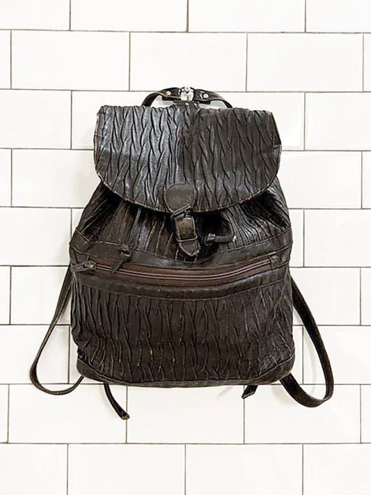 vintage textured drawstring leather backpack - good market thrift store