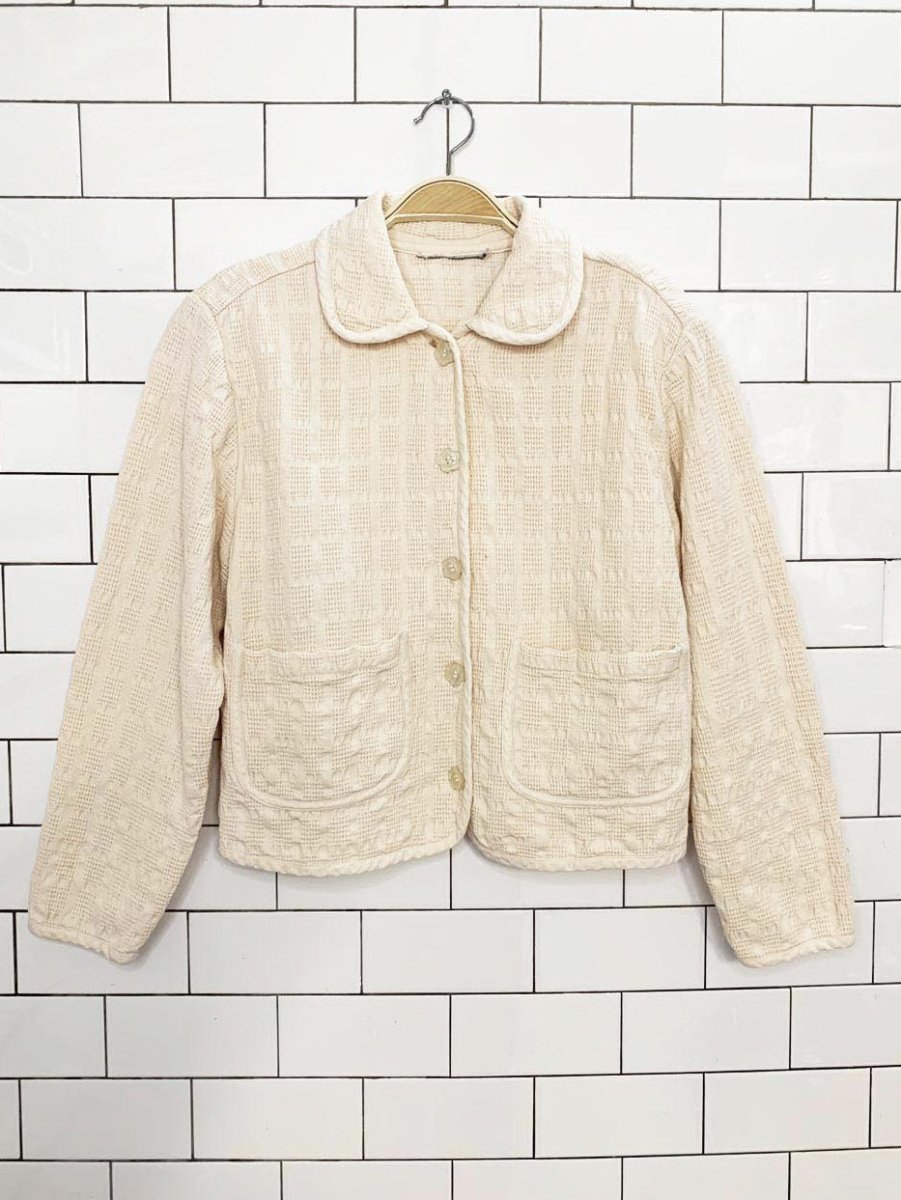 vintage textured woven cotton flower button summer jacket - good market thrift store