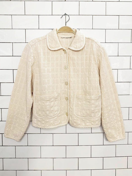 vintage textured woven cotton flower button summer jacket - good market thrift store