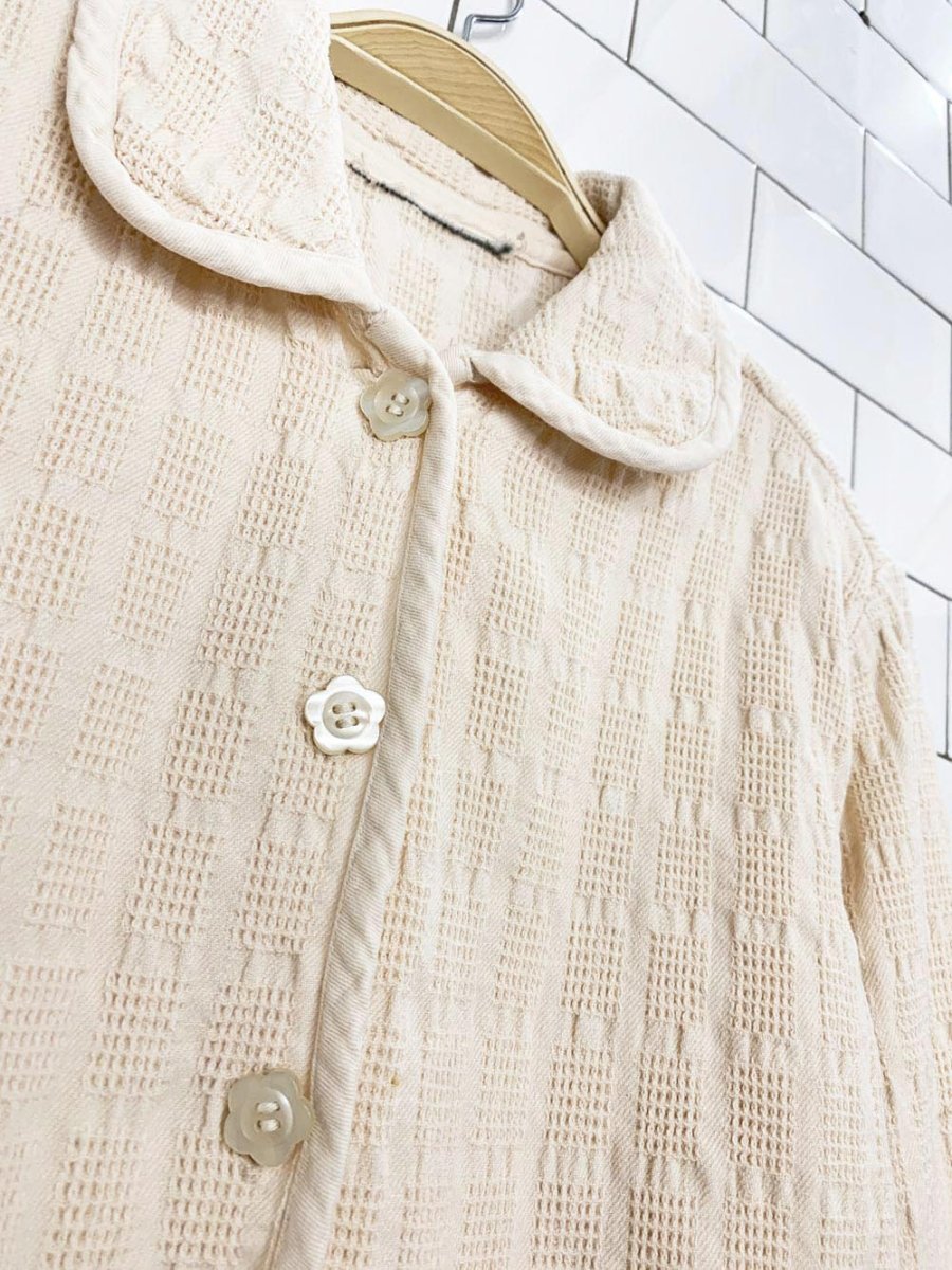vintage textured woven cotton flower button summer jacket - good market thrift store