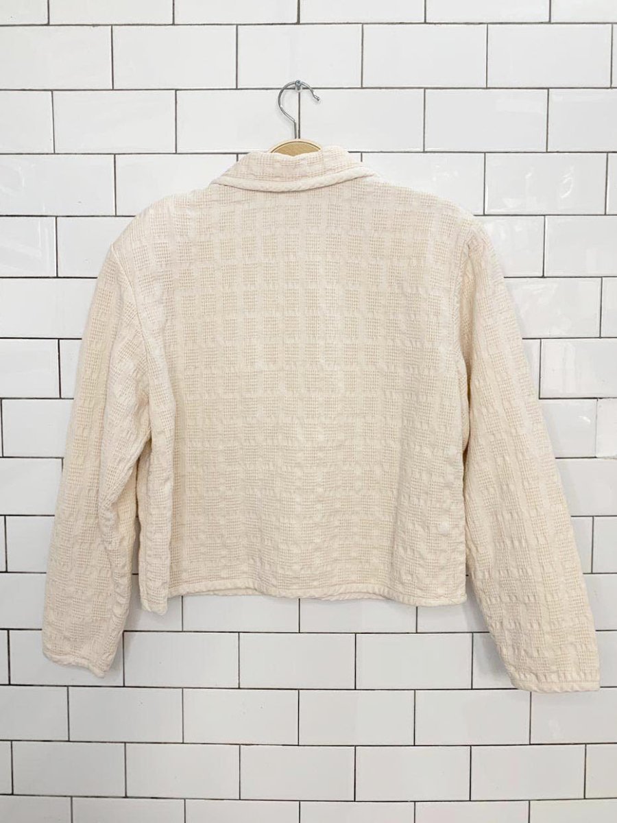 vintage textured woven cotton flower button summer jacket - good market thrift store