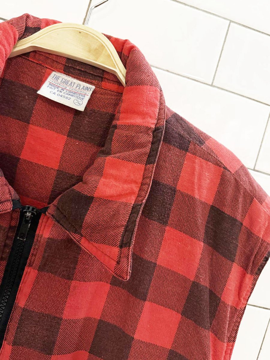 vintage the great plains full zip plaid batted vest - good market thrift store