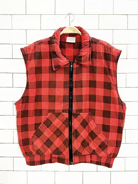 vintage the great plains full zip plaid batted vest - good market thrift store
