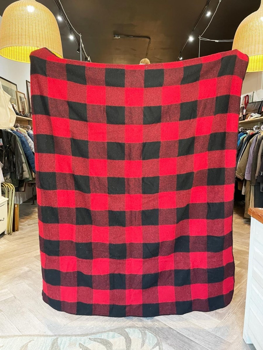 vintage the northwestern company wool - blend marlboro red check blanket | made in USA - good market thrift store