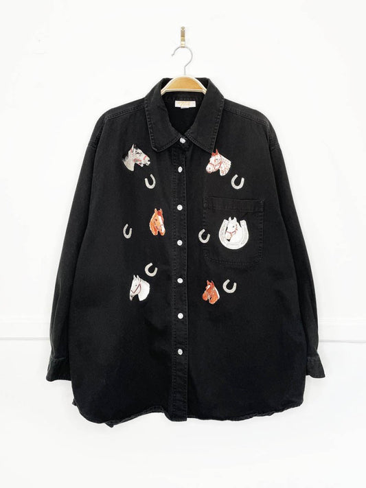 vintage tia western patch horses + horseshoes full button shirt - good market thrift store