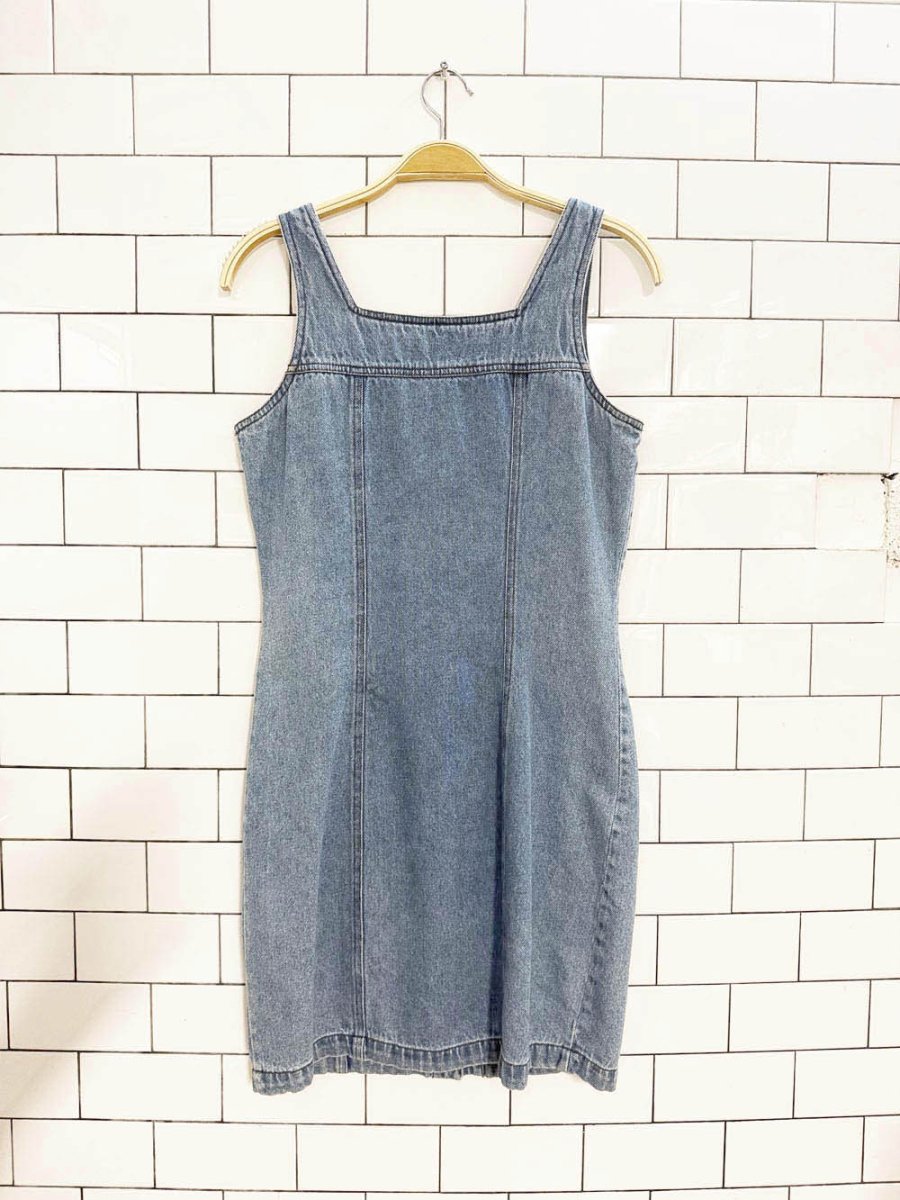 vintage tickets full button denim tank mini dress - good market thrift store