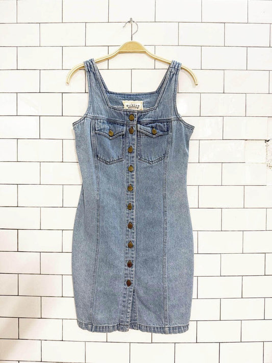 vintage tickets full button denim tank mini dress - good market thrift store