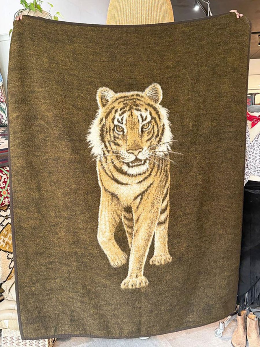 vintage tiger soft fleece camp blanket | made in West Germany - good market thrift store