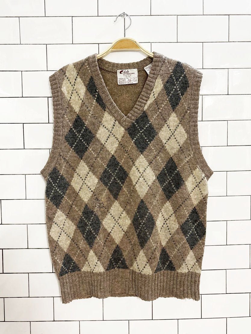 vintage tiptop 100% wool argyle knit sweater vest | club international - good market thrift store