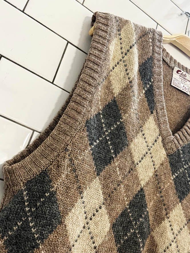 vintage tiptop 100% wool argyle knit sweater vest | club international - good market thrift store