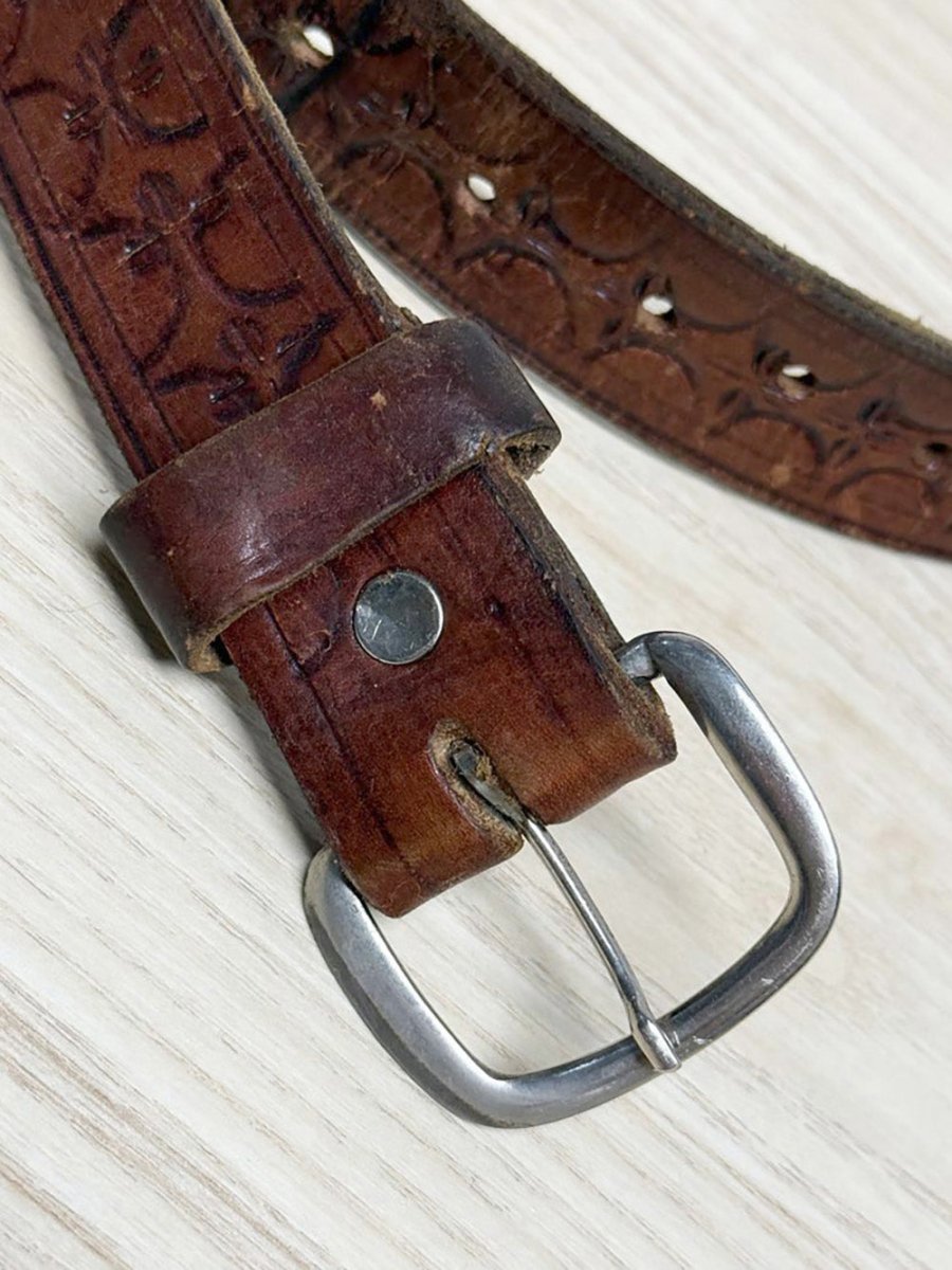 vintage tooled leather belt - good market thrift store
