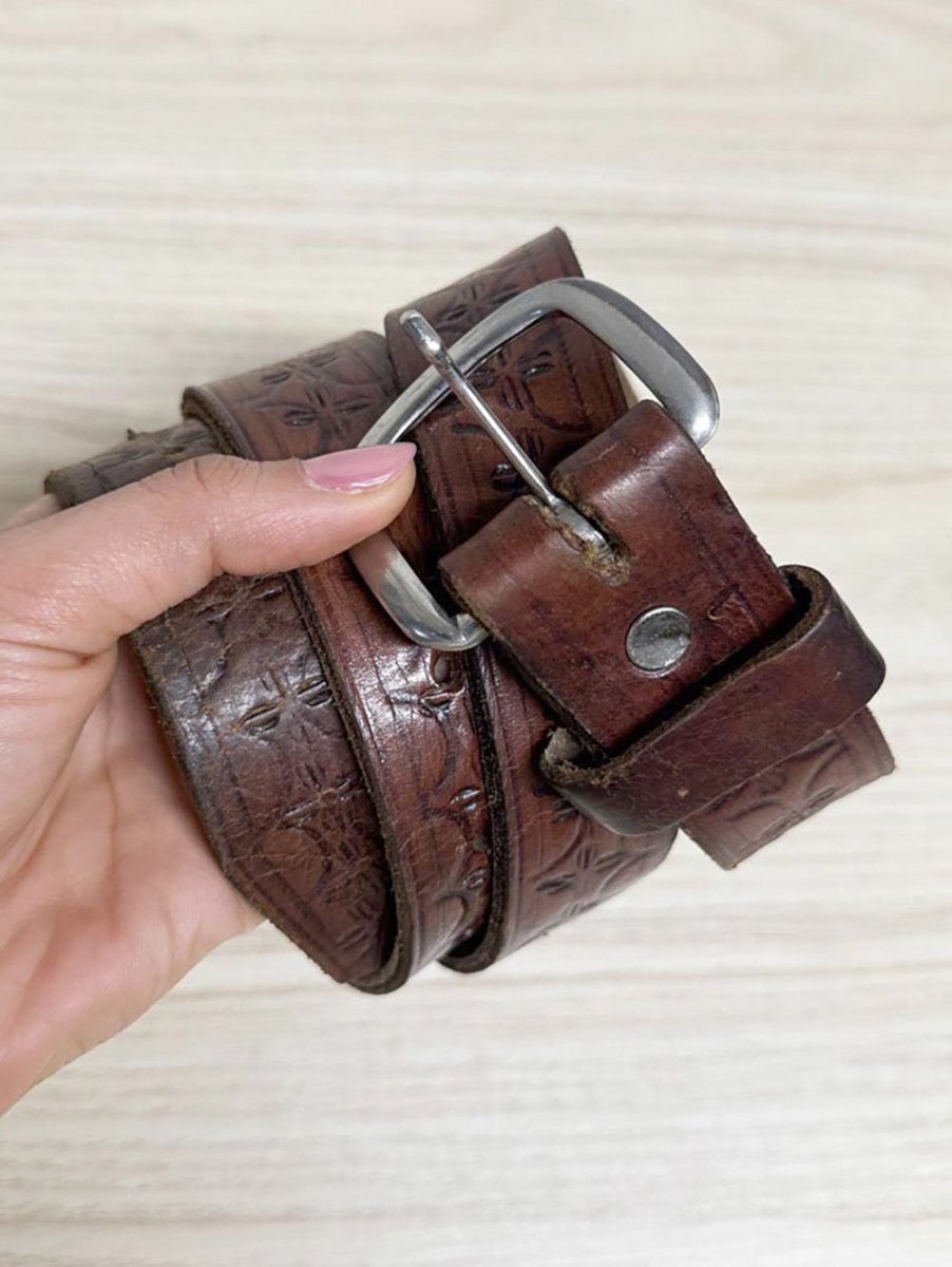 vintage tooled leather belt - good market thrift store