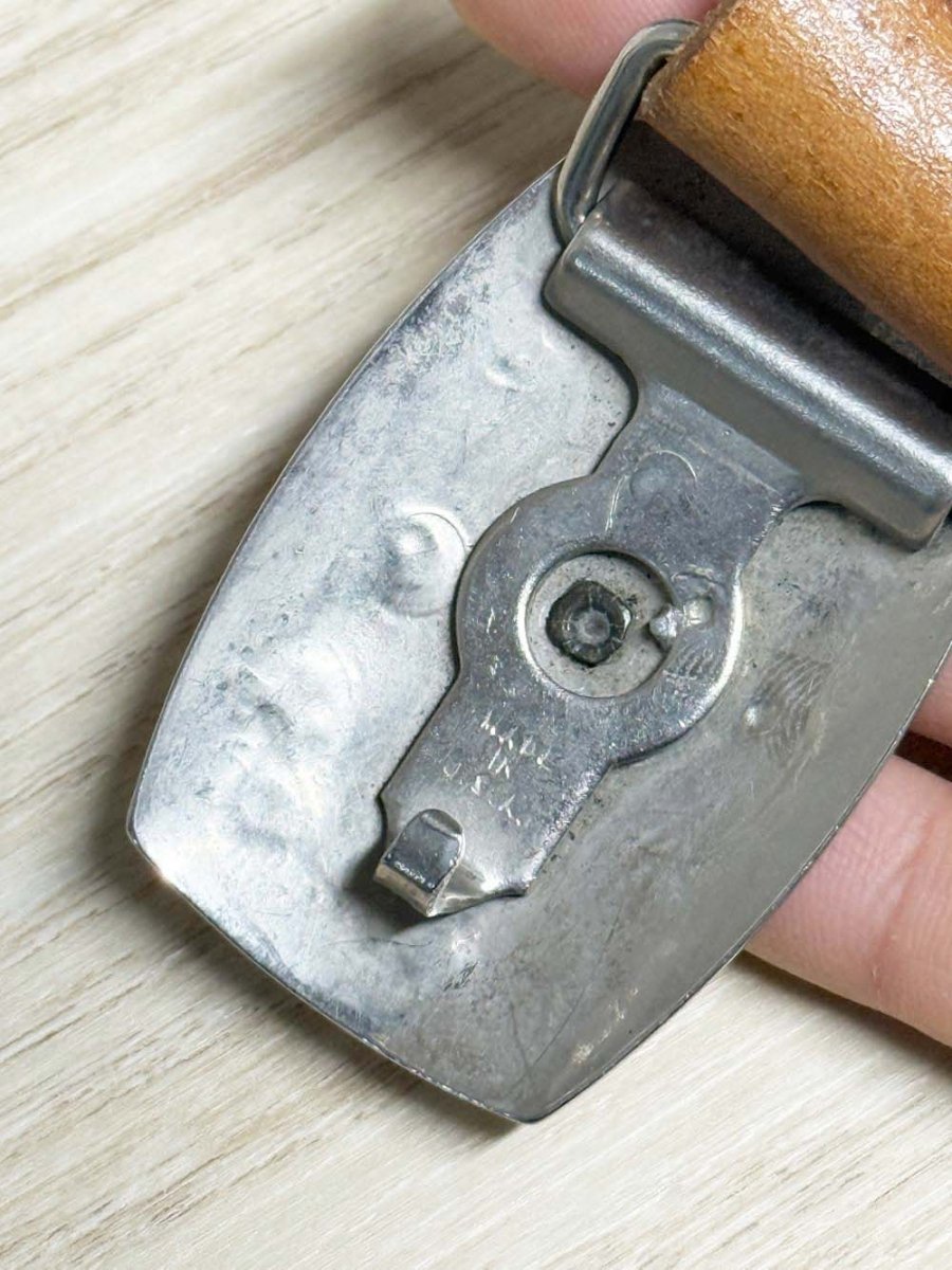 vintage tooled leather belt with buckle | made in USA - good market thrift store