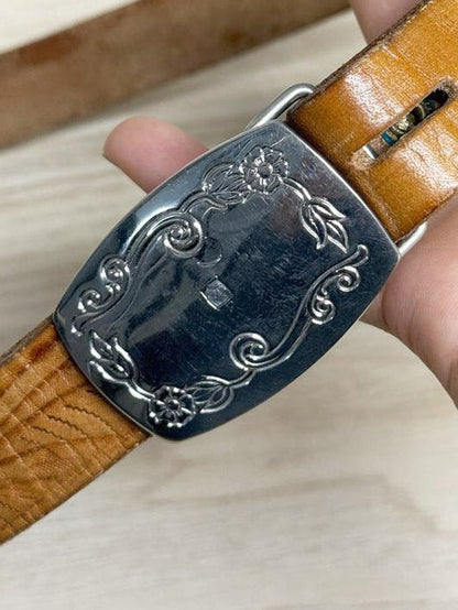 vintage tooled leather belt with buckle | made in USA - good market thrift store