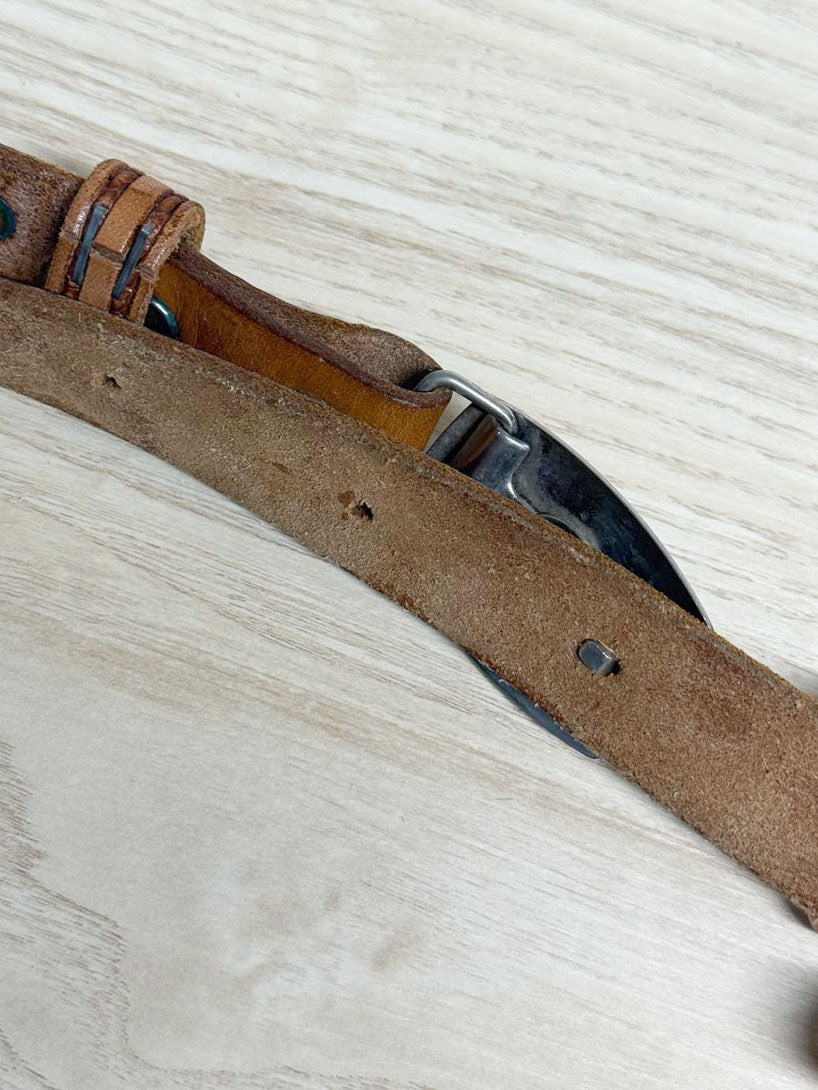 vintage tooled leather belt with buckle | made in USA - good market thrift store