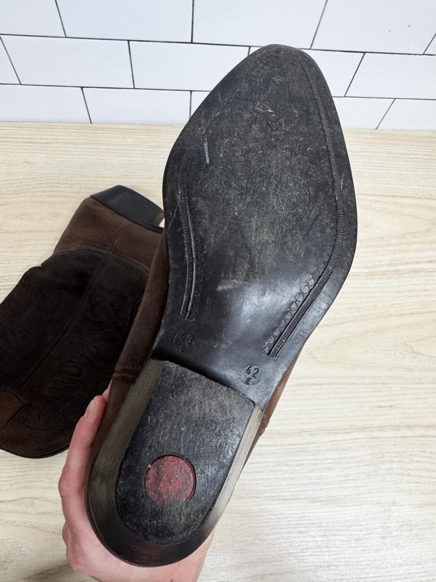 vintage trackers soft leather western stitch two-tone cowboy boots - good market thrift store