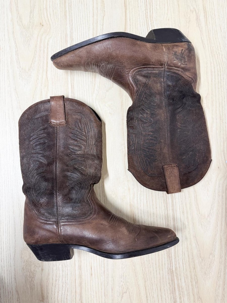 vintage trackers soft leather western stitch two-tone cowboy boots - good market thrift store
