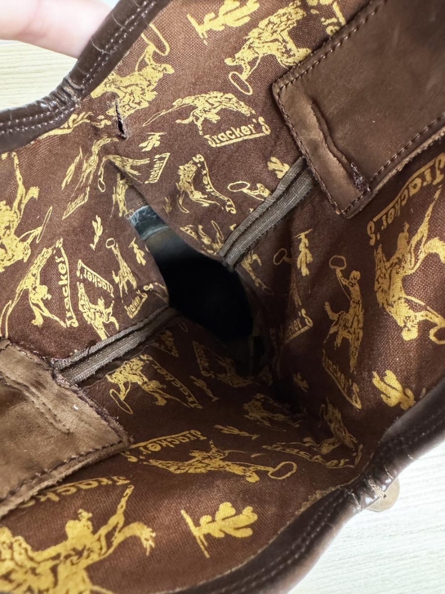 vintage trackers soft leather western stitch two-tone cowboy boots - good market thrift store