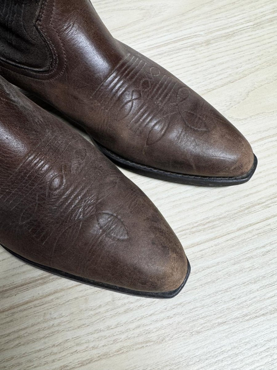 vintage trackers soft leather western stitch two-tone cowboy boots - good market thrift store