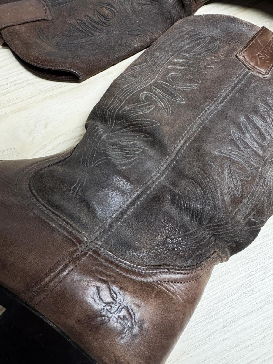 vintage trackers soft leather western stitch two-tone cowboy boots - good market thrift store