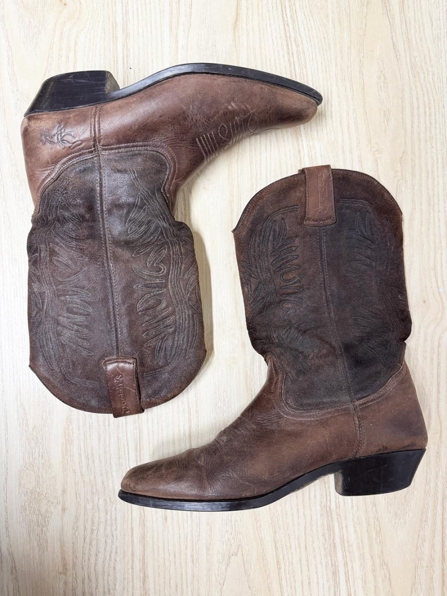 vintage trackers soft leather western stitch two-tone cowboy boots - good market thrift store