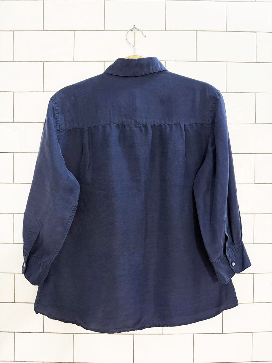 vintage tracy m. 100% silk half sleeve full button blouse - good market thrift store