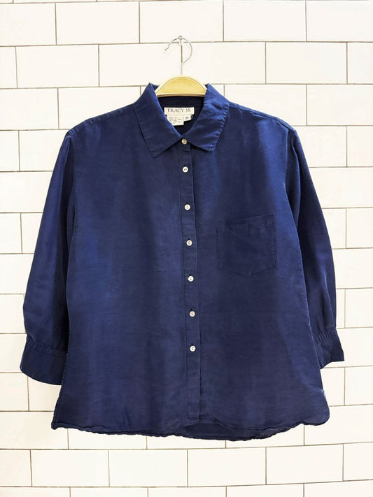 vintage tracy m. 100% silk half sleeve full button blouse - good market thrift store