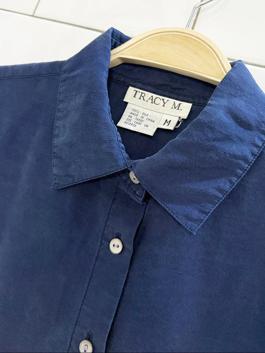 vintage tracy m. 100% silk half sleeve full button blouse - good market thrift store
