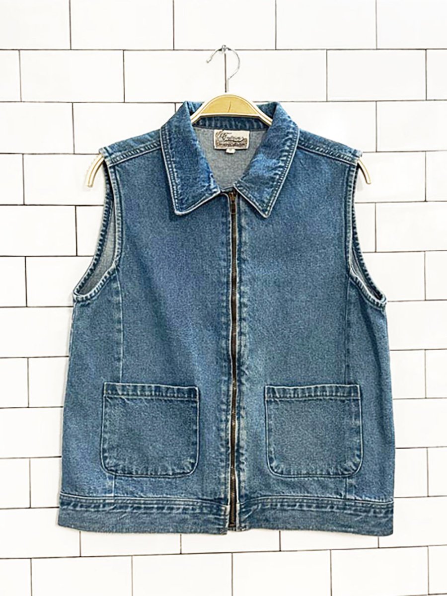 vintage tradition country collections full zip denim vest top - good market thrift store