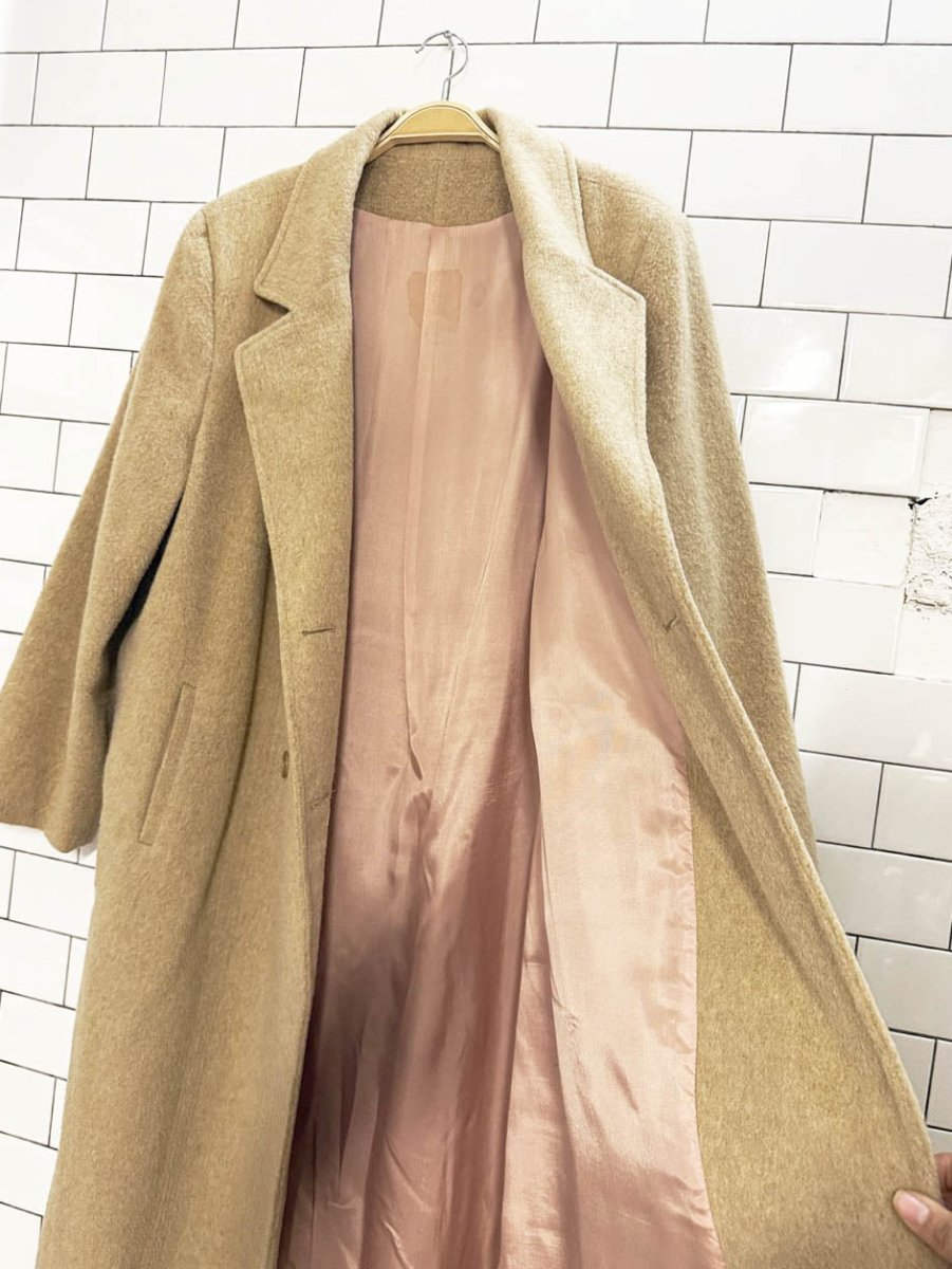 vintage tradition wool - camel shaved stripe detail coat | made in Canada - good market thrift store