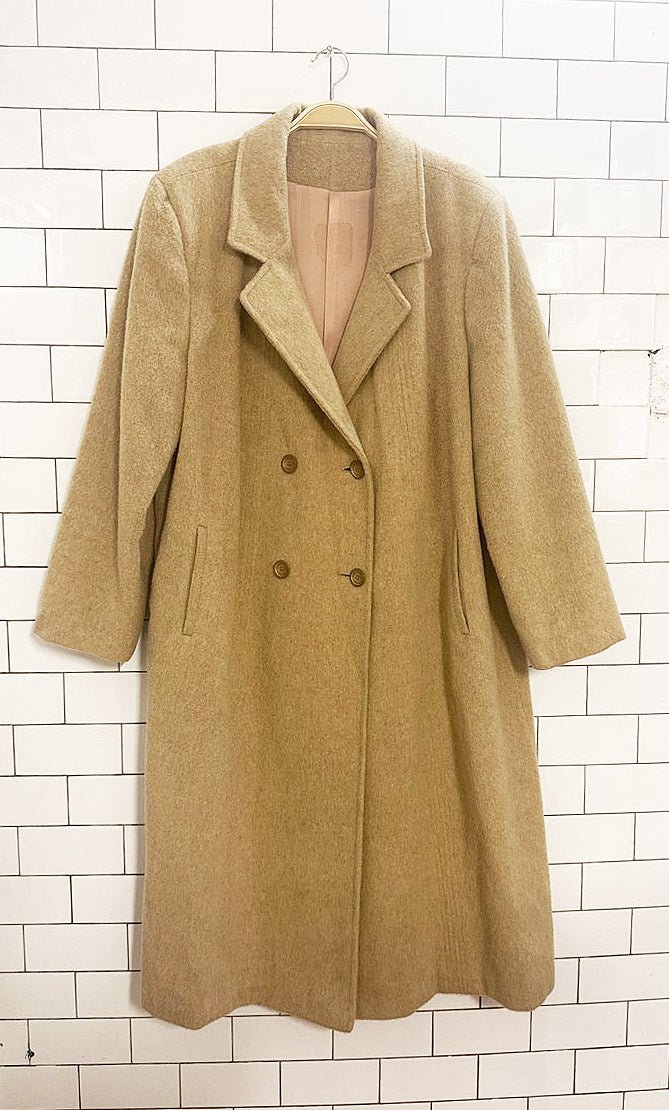 vintage tradition wool - camel shaved stripe detail coat | made in Canada - good market thrift store