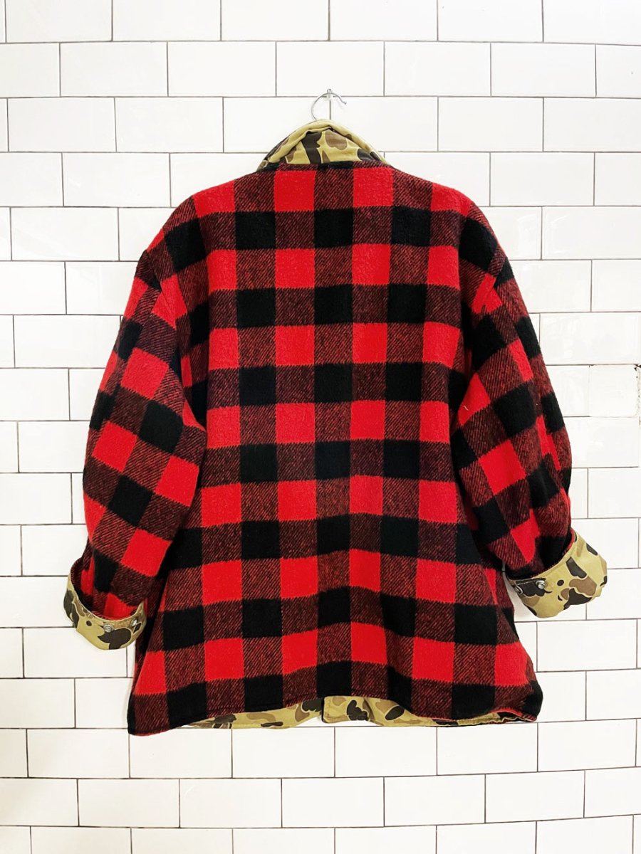 vintage trailways wool - blend flannel reversible duck camo chore coat | made in Canada - good market thrift store