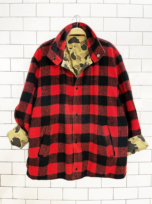 vintage trailways wool - blend flannel reversible duck camo chore coat | made in Canada - good market thrift store
