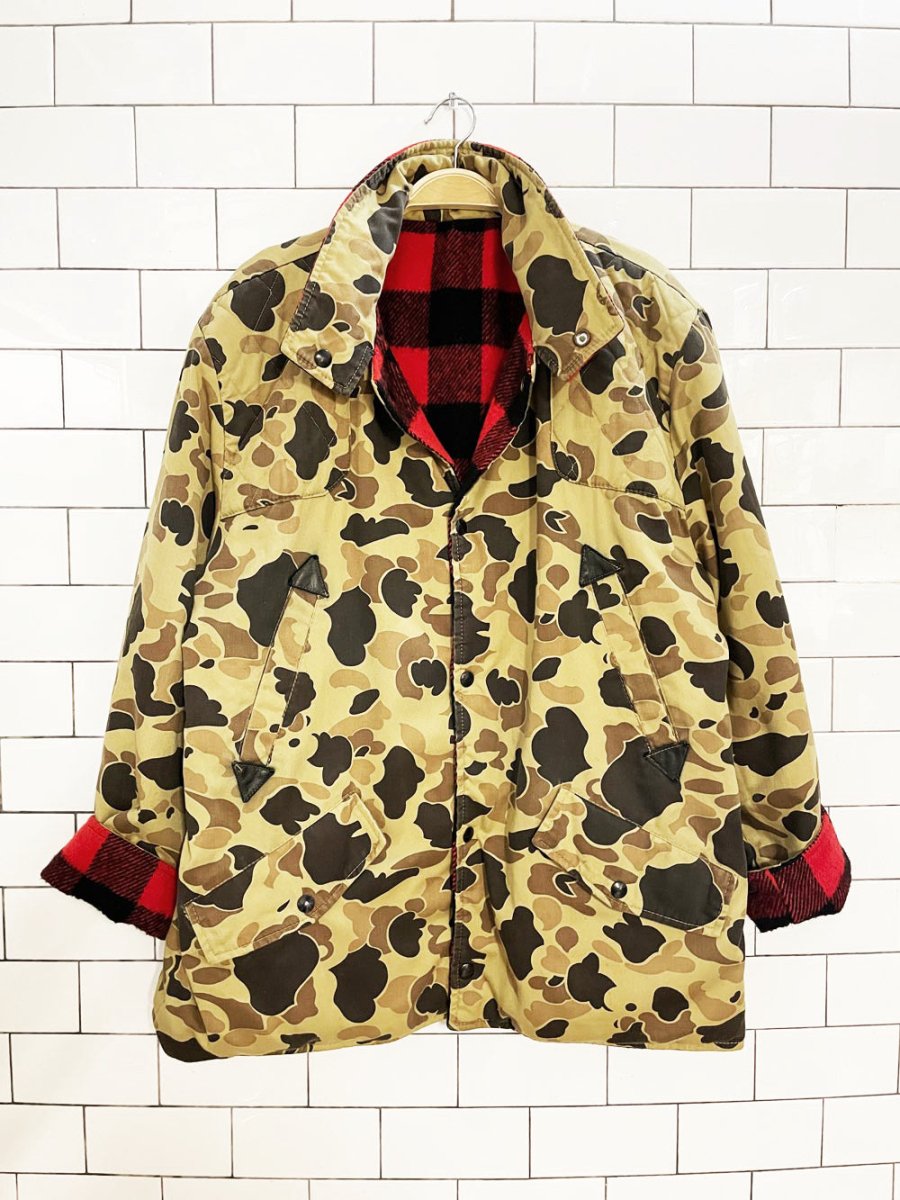 vintage trailways wool - blend flannel reversible duck camo chore coat | made in Canada - good market thrift store