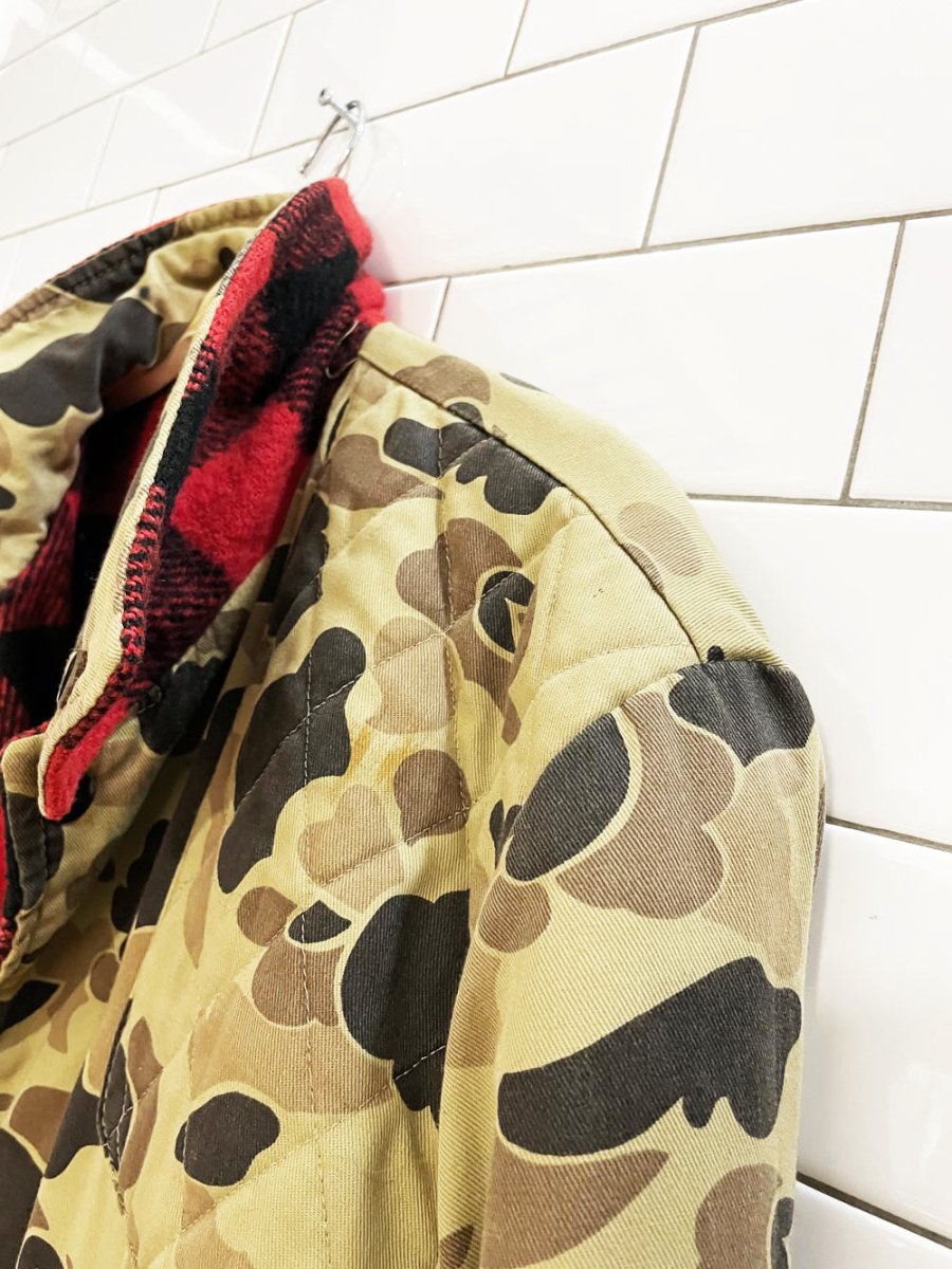 vintage trailways wool - blend flannel reversible duck camo chore coat | made in Canada - good market thrift store