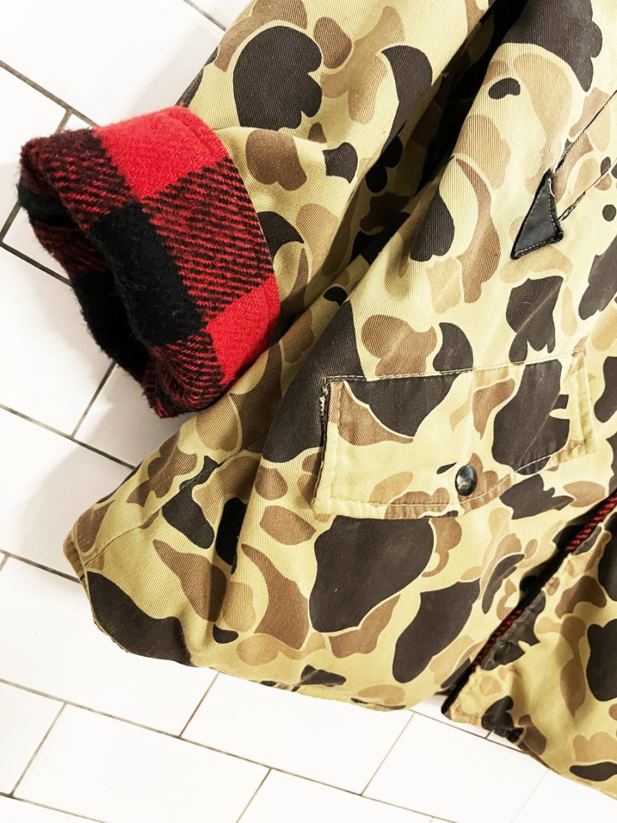 vintage trailways wool - blend flannel reversible duck camo chore coat | made in Canada - good market thrift store