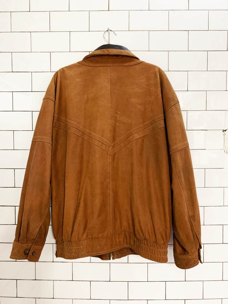 vintage trapper brushed leather two - tone bomber jacket - good market thrift store