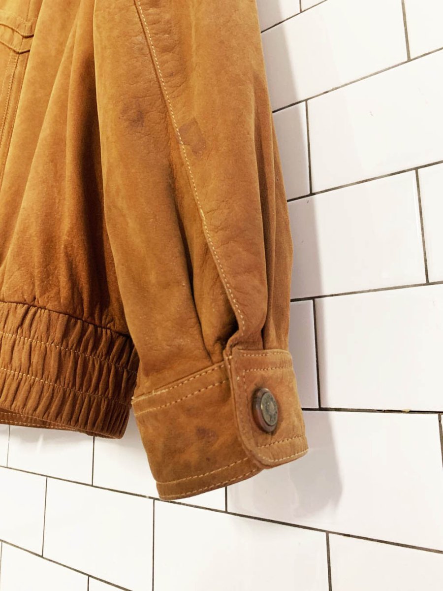 vintage trapper brushed leather two - tone bomber jacket - good market thrift store