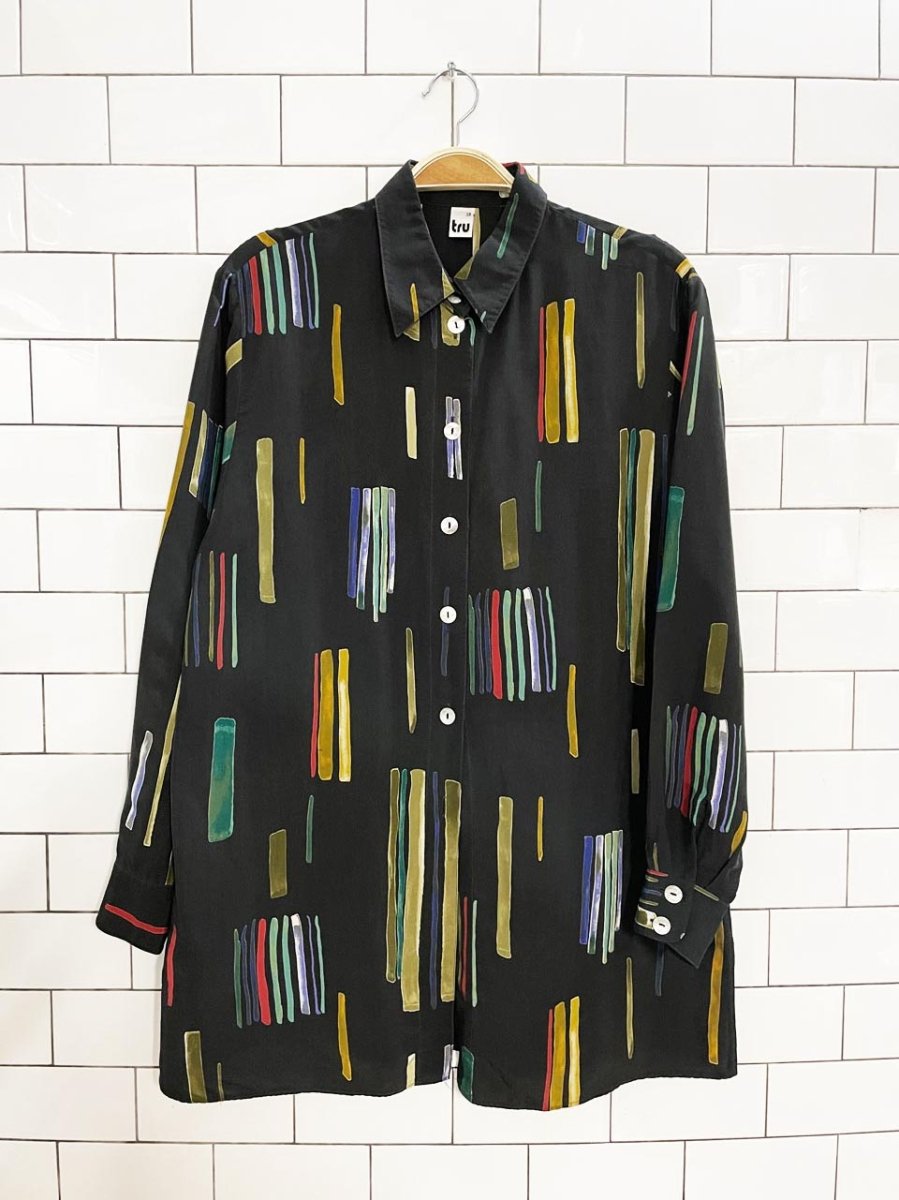 vintage tru abstract button down shirt | shell buttons - good market thrift store