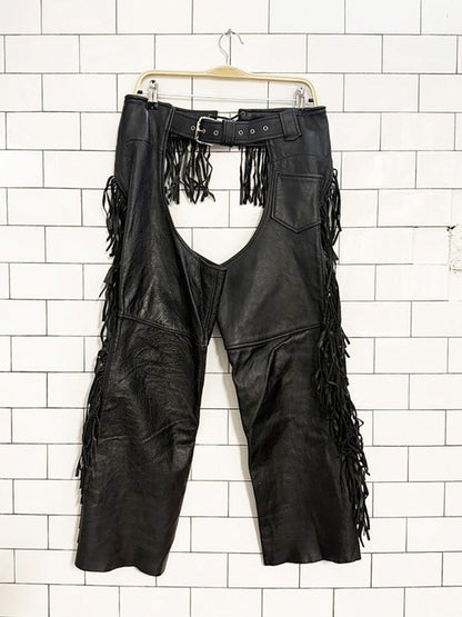 vintage universal rider leather fringe chaps | made in USA - good market thrift store