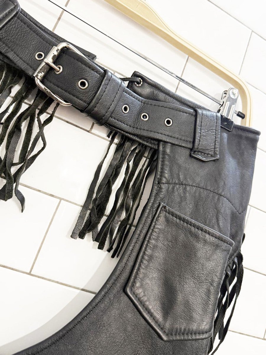 vintage universal rider leather fringe chaps | made in USA - good market thrift store