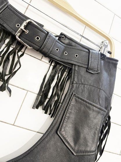 vintage universal rider leather fringe chaps | made in USA - good market thrift store