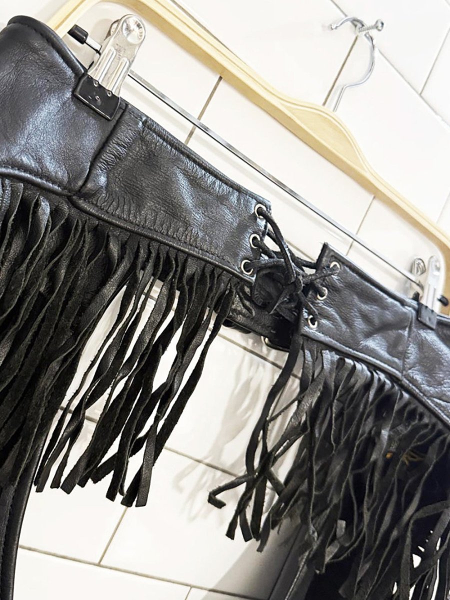 vintage universal rider leather fringe chaps | made in USA - good market thrift store