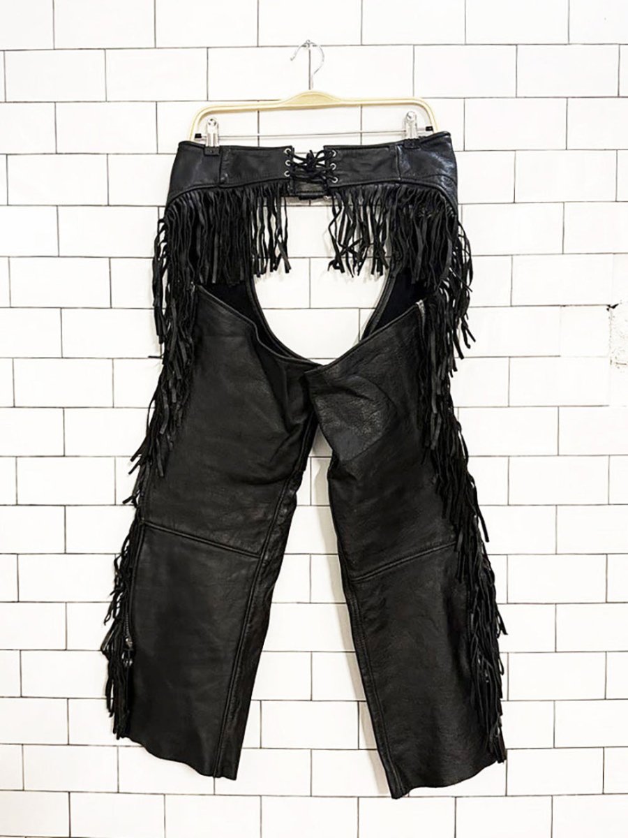 vintage universal rider leather fringe chaps | made in USA - good market thrift store