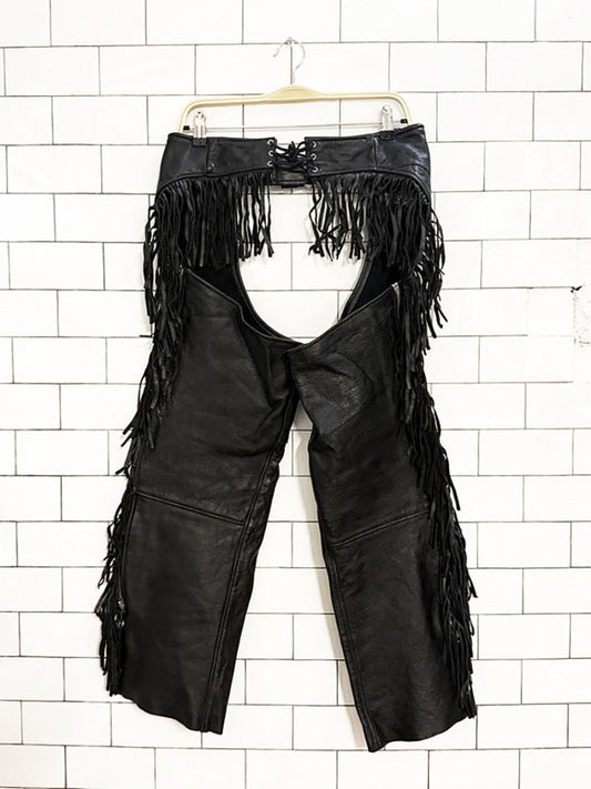 vintage universal rider leather fringe chaps | made in USA - good market thrift store